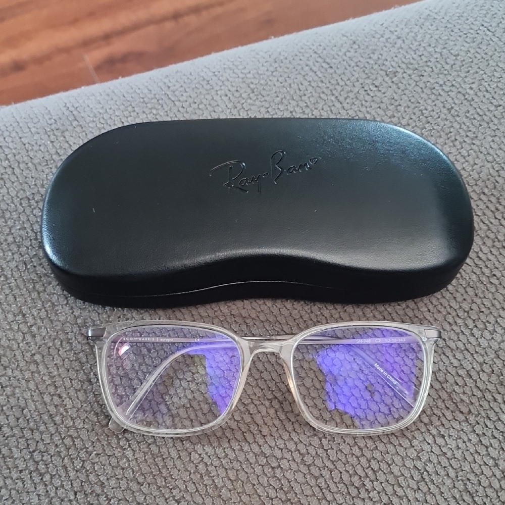 Scott-Harris Clear Frame Glasses with Black Ray-Ban Case